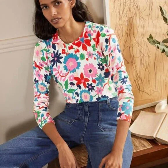 Boden Crew Neck Floral Print Color Sweatshirt Top Pullover size S - Picture 1 of 7